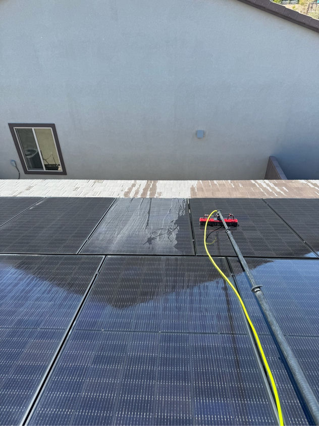 Cleaned solar panels installed on a flat roof in Las Vegas