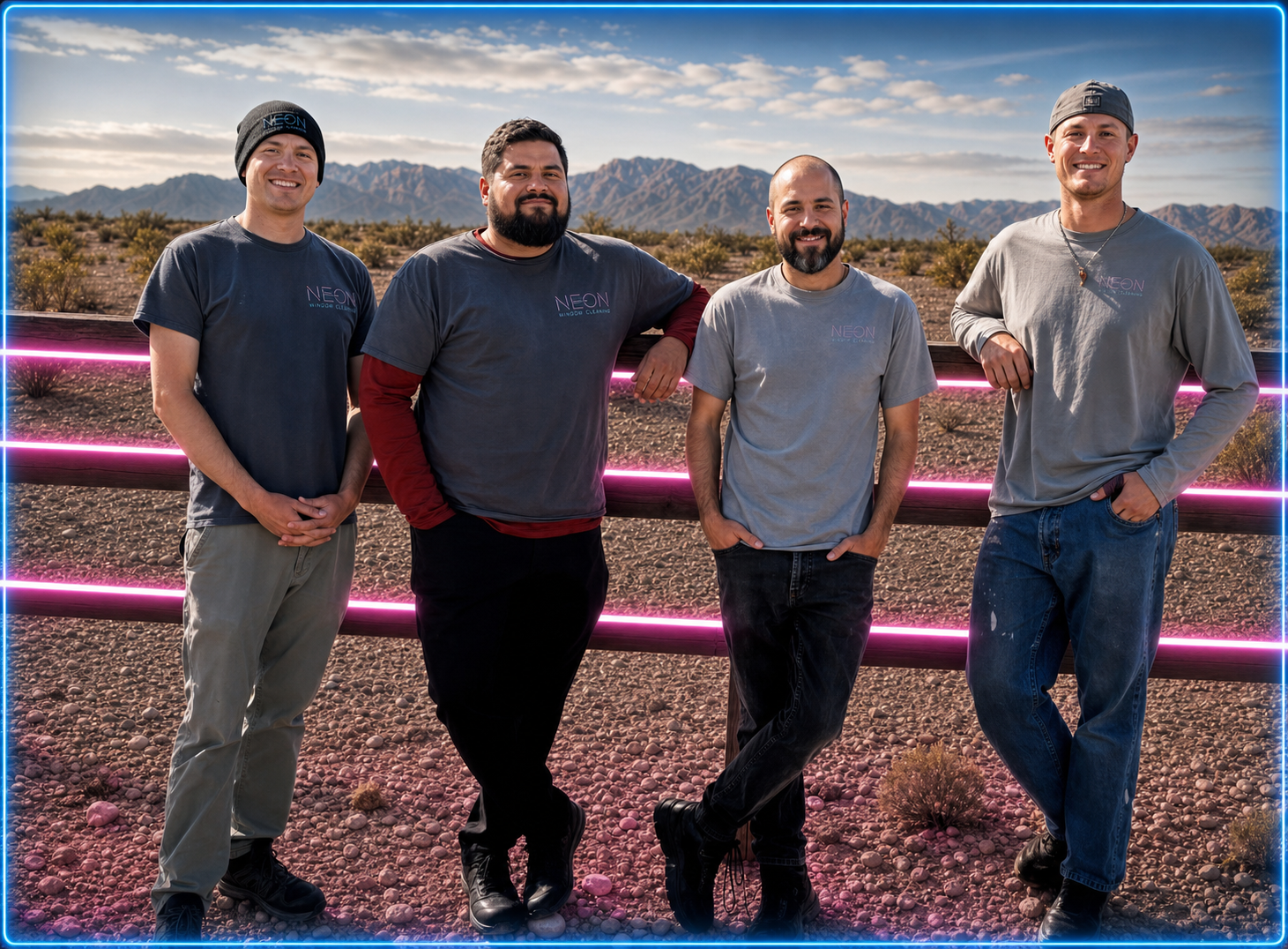 The Neon Window Cleaning team standing together in Las Vegas
